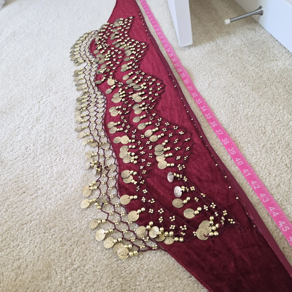 Burgundy Velvet Hip Scarf Belly Dancing – Extra Large - Picture 3 of 6
